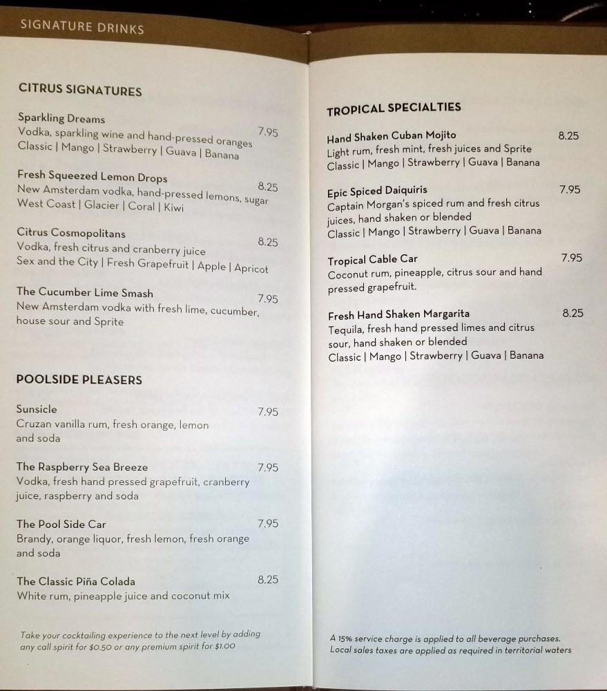 Holland America Nieuw Amsterdam Bar Menu November 2017 CruiseHabit